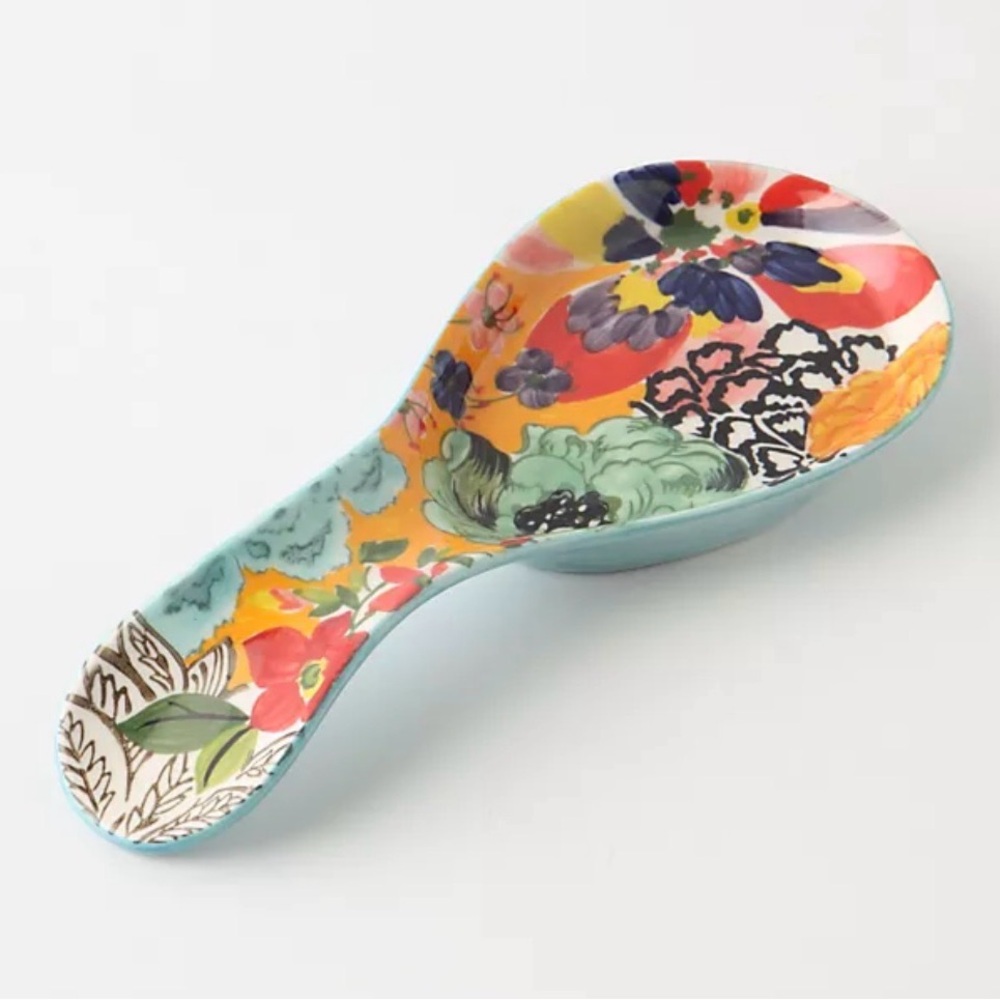 Anthropologie Amaryllis Ceramic Spoon Rest in Turquoise and Yellow